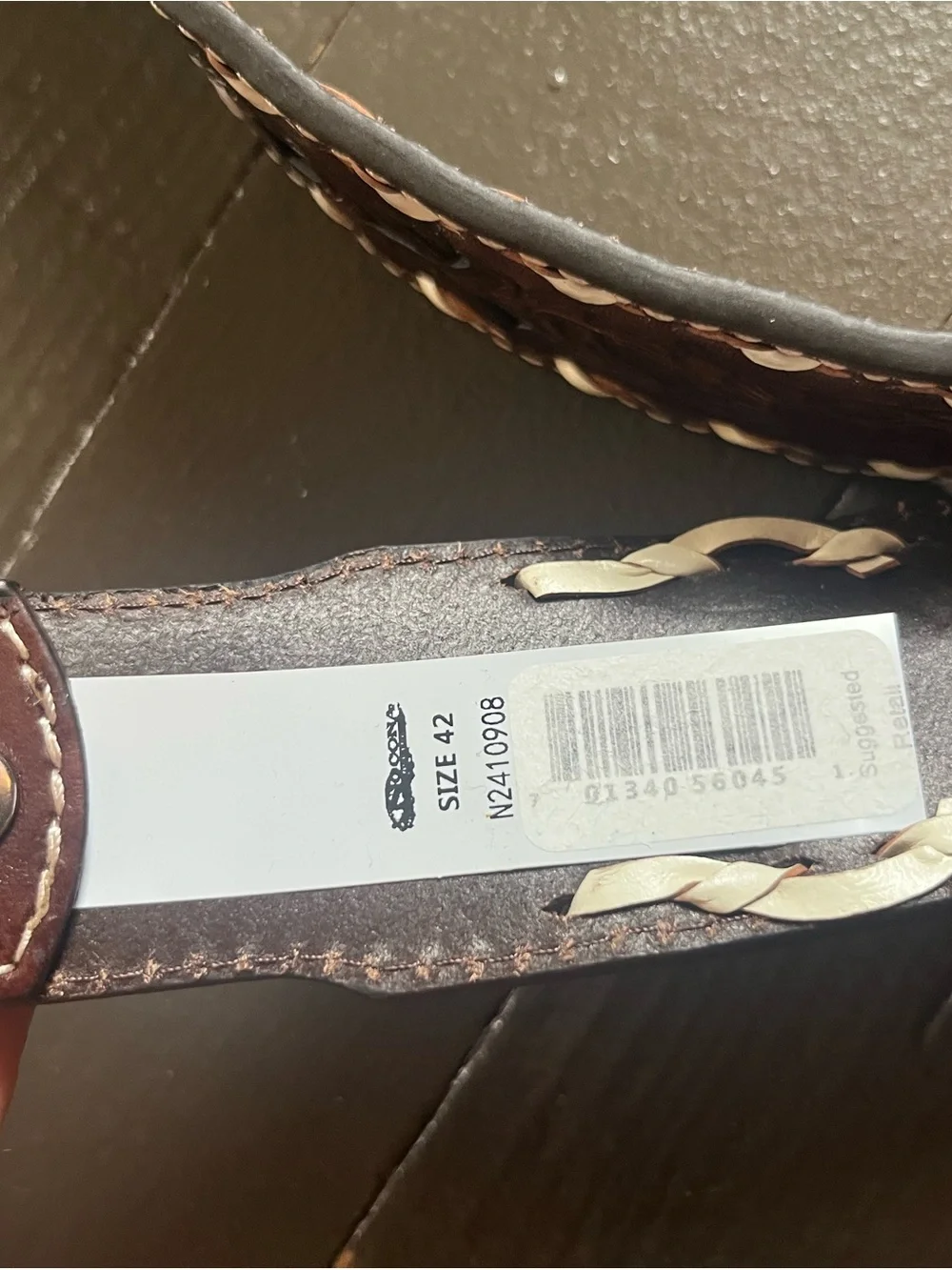 Nocona Dark Brown Tooled Leather Belt with Cream Inlay